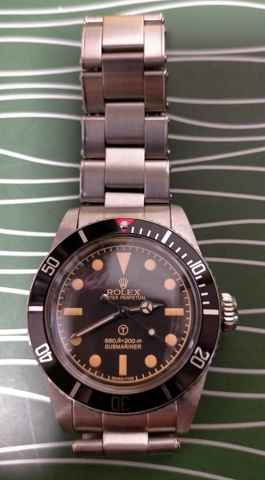 ビンテージTUDOR ８ｍｍデカリューズ ノンガード 007ボンドモデル 小薔薇サブマリーナ OH済 7924 赤TOPベゼル 5連ジュビリーベルトおまけ付の画像3