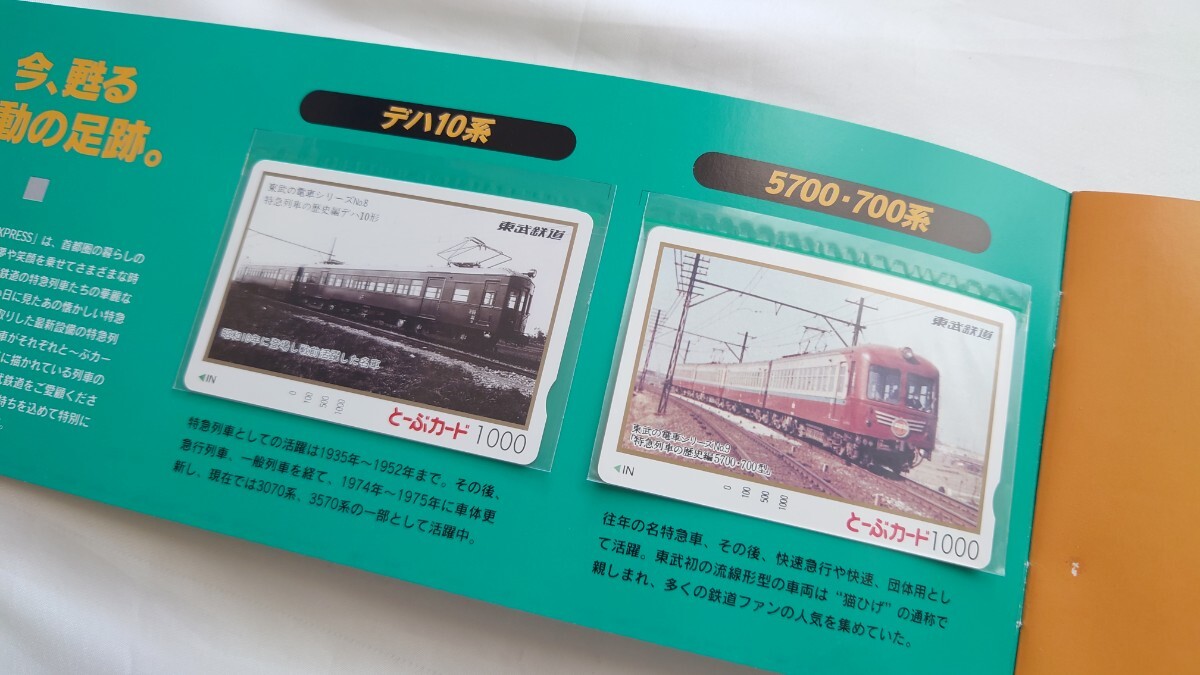 ▽東武鉄道▽HISTORY OF TOBU EXPRESS デハ10系/5700・700系/1700系/1720系/100系スペーシア▽記念とーぶカード未使用5枚組台紙付の画像2