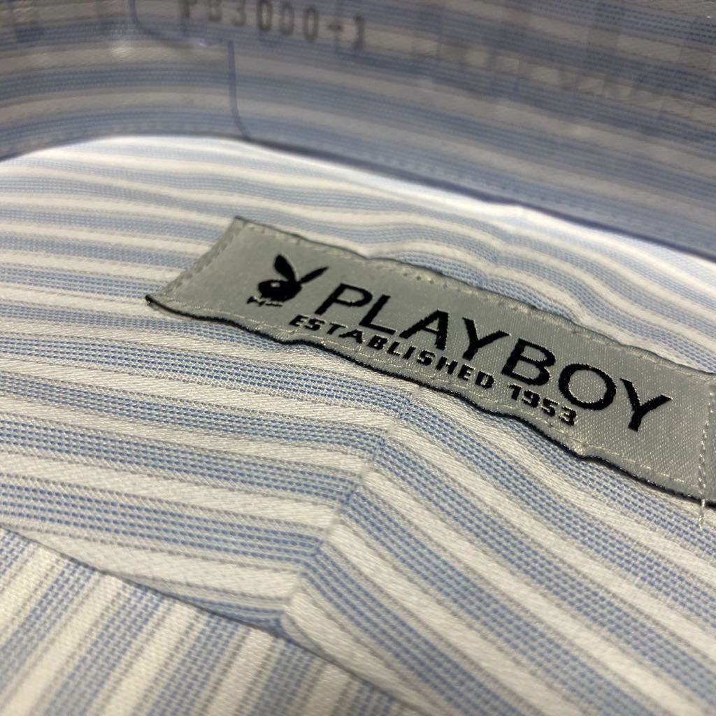 PLAYBOY 形態安定★ブルーストライプワイシャツ L(40-84)  ボタンダウンの画像4