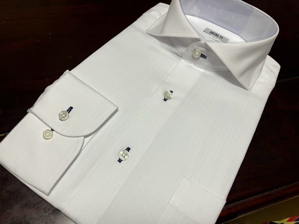 ABITRE51☆白織柄　形態安定ワイシャツ　L(41-85)　人気衿型ホリゾンタル_画像1
