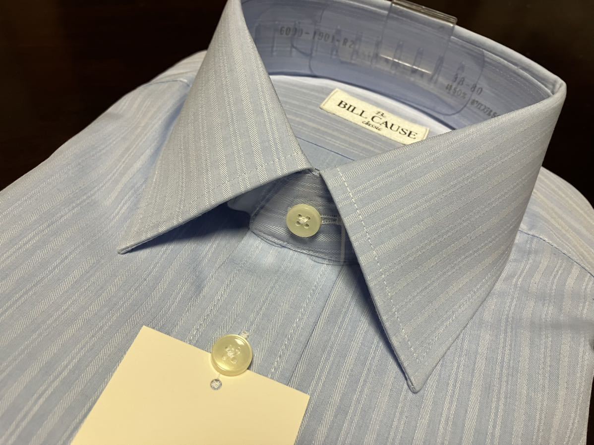 百貨店販売品 BILL CAUSE形態 形態安定 ブルー織柄ワイシャツ M(39-78) レギュラーカラー 送料無料の画像2