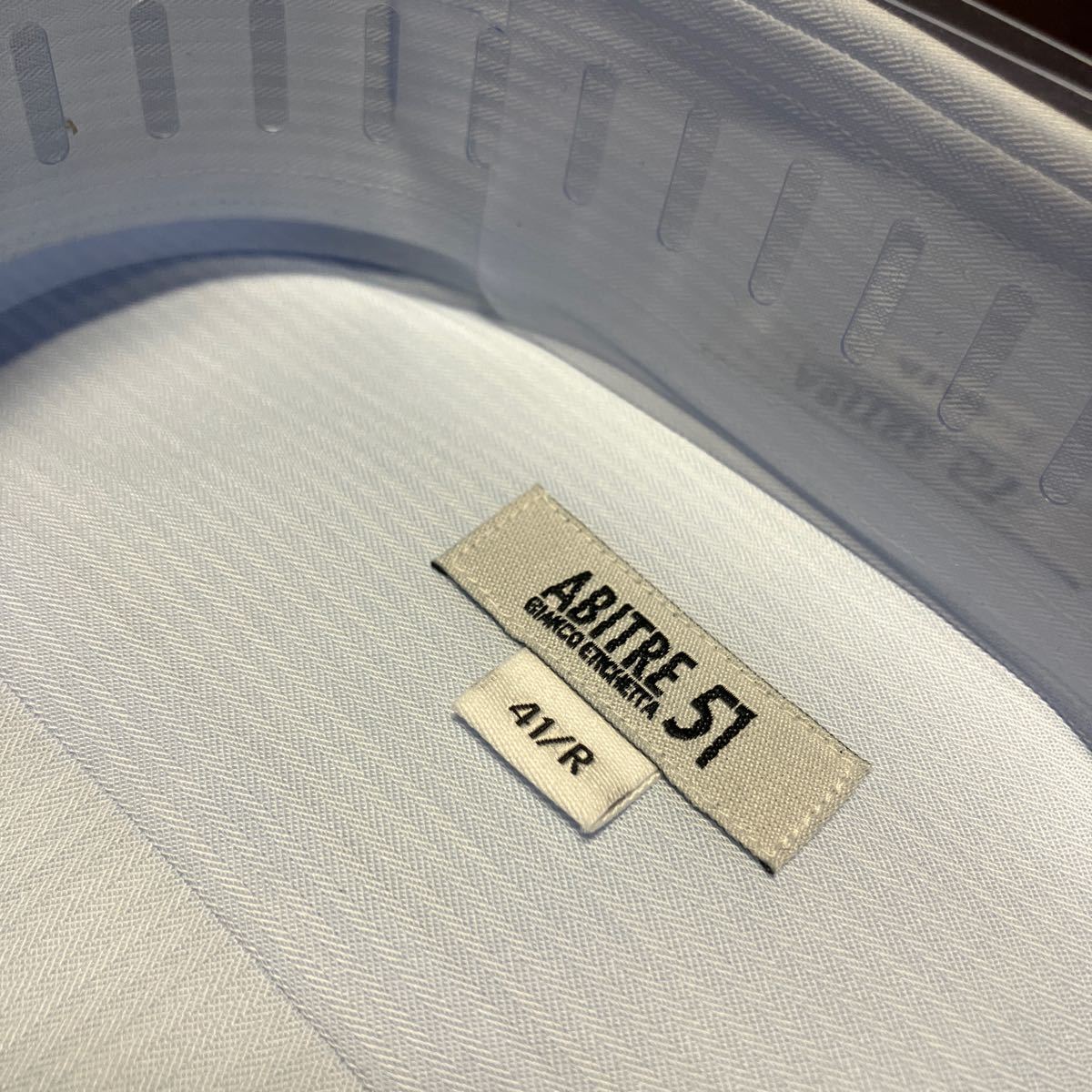 ABITRE51☆サックスブルー織柄　形態安定ワイシャツ　L(41-85)　セミワイド_画像5