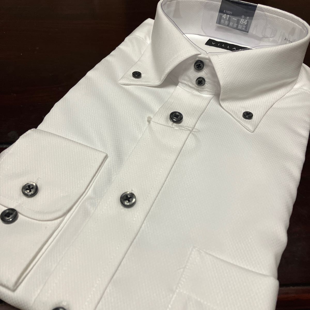 VILLAND☆白織柄　形態安定ワイシャツ　L(41-84)　台衿二個釦ボタンダウン_画像2