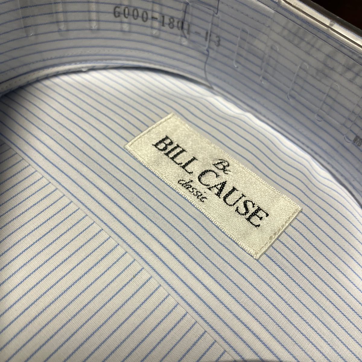 百貨店販売品 BILL CAUSE★形態安定 白地×サックスブルーストライプワイシャツ LL(43-84) レギュラーカラー 送料無料の画像3
