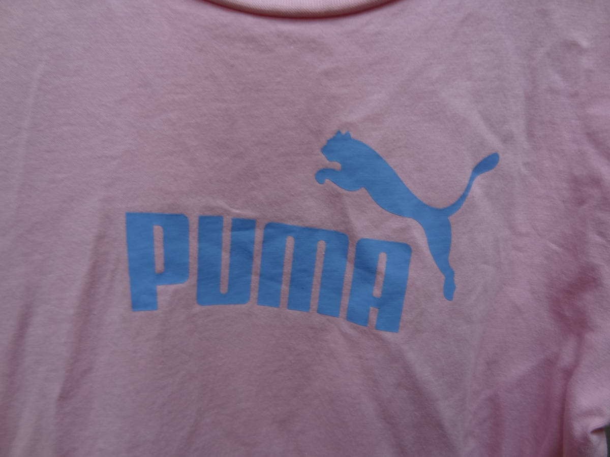 全国送料無料 正規品 プーマ PUMA レディース ピンク色ロゴプリント 綿100%素材 半袖スポーツTシャツ M(US/S)