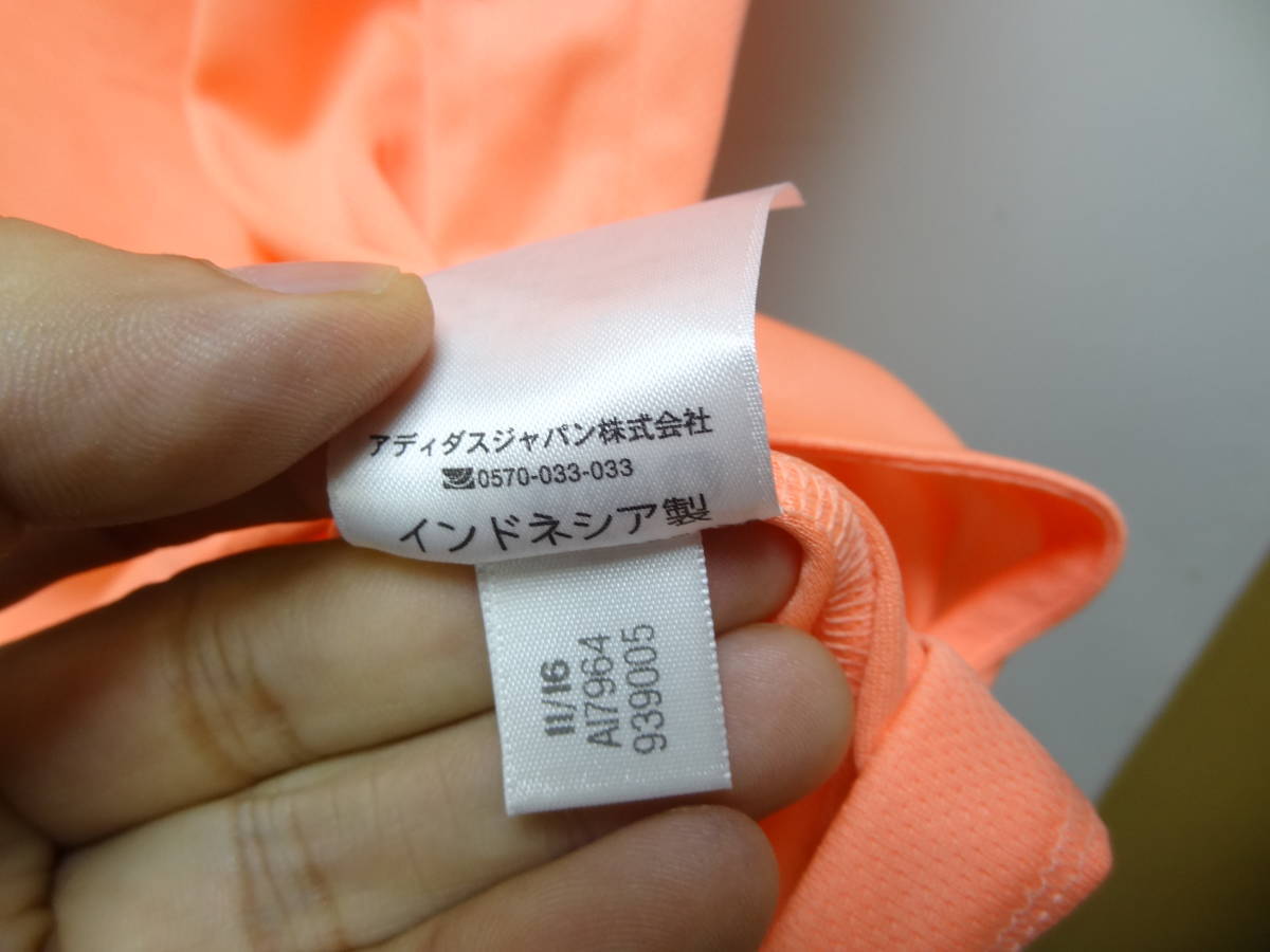 全国送料無料 アディダス adidas レディース オレンジ？ピンク色 ポリエステル100％半袖スポーツランニングTシャツ Lサイズ