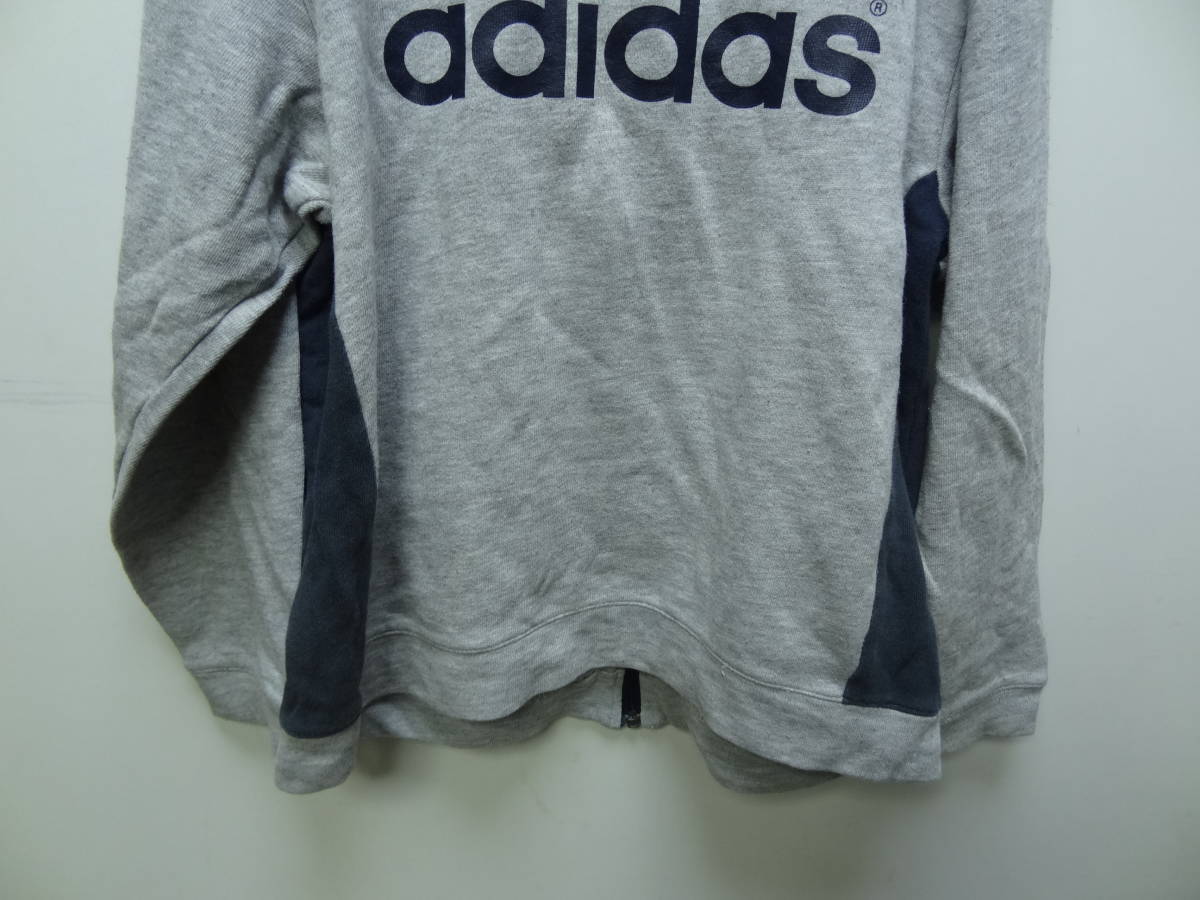 全国送料無料 アディダス adidas 子供服キッズ男＆女の子 スポーツ 杢グレー色スウェット素材 背中BIGロゴジップジャケットトップス 130_画像9