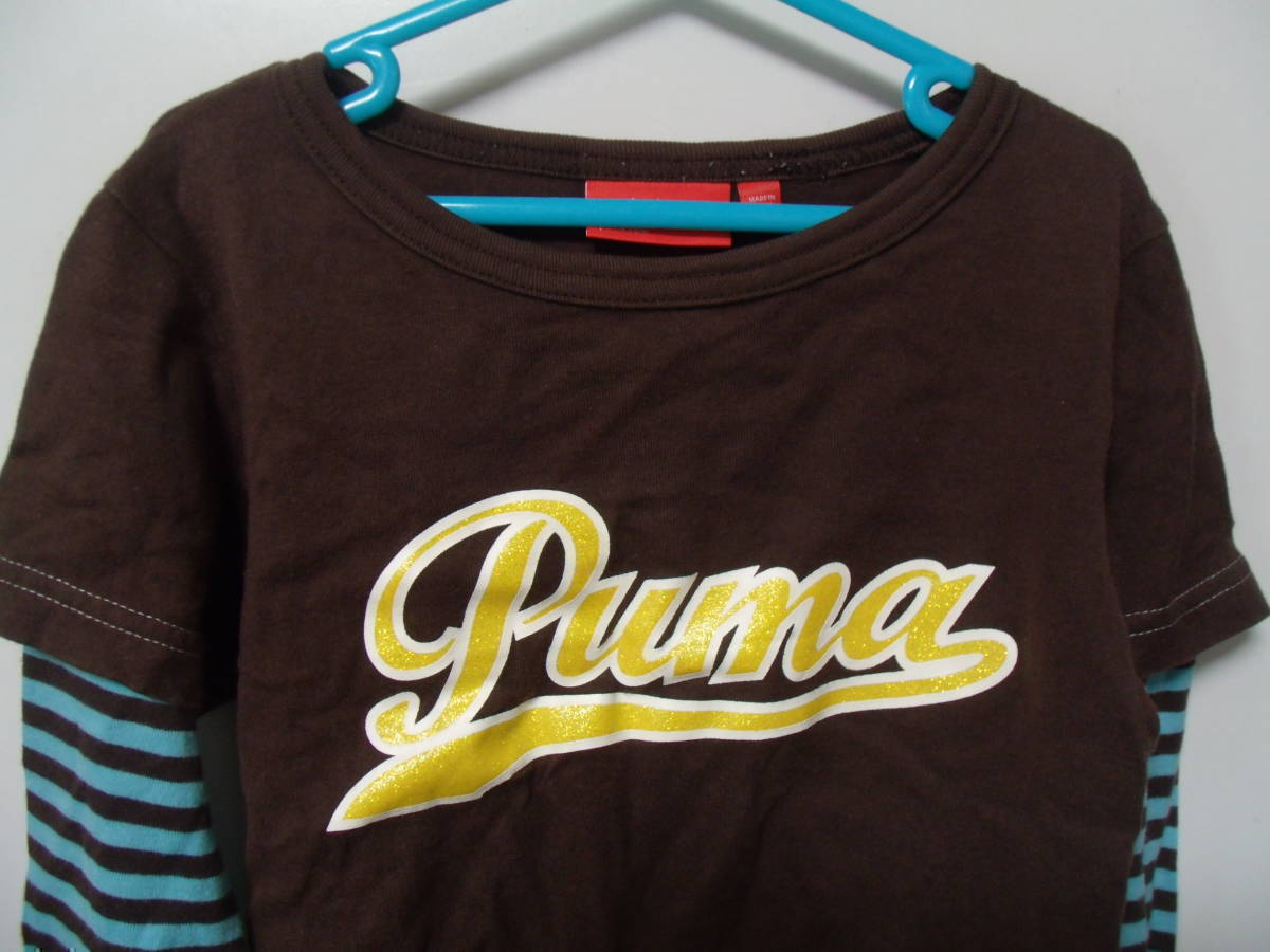  бесплатная доставка по всей стране Puma PUMA ребенок одежда Kids девочка девушки накладывающийся надеты способ Layered Logo принт чай цвет футболка с длинным рукавом спорт одежда 130