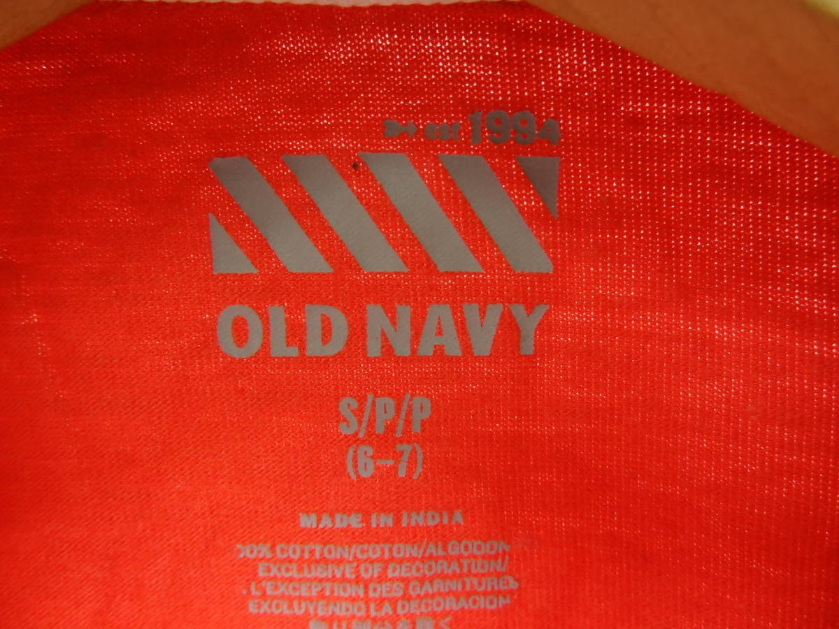 全国送料無料 オールドネービー OLD NAVY 子供服キッズ男の子綿100%素材 胸刺繍＆プリント長袖オレンジ色ラガーシャツ 120(6-7)_画像2