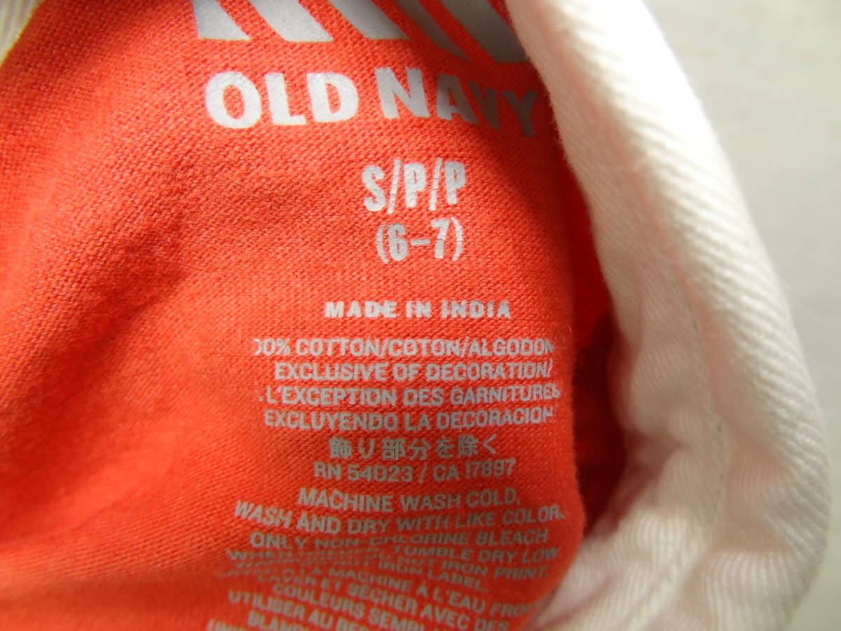 全国送料無料 オールドネービー OLD NAVY 子供服キッズ男の子綿100%素材 胸刺繍＆プリント長袖オレンジ色ラガーシャツ 120(6-7)_画像3