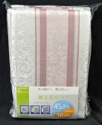 即決 未使用 ユニベール 厚地カーテン アングル RO 100×178cm 2枚入 高級感 形状記憶 洗濯可能 フック付 ローズ ピンク 植物柄_画像2