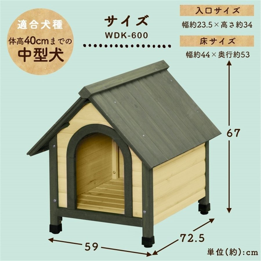 未使用 アイリスオーヤマ ウッディ犬舎 WDK-600 中型犬用 天然木 犬小屋 ログハウス風 お客様組み立て品 アウトレット_画像2