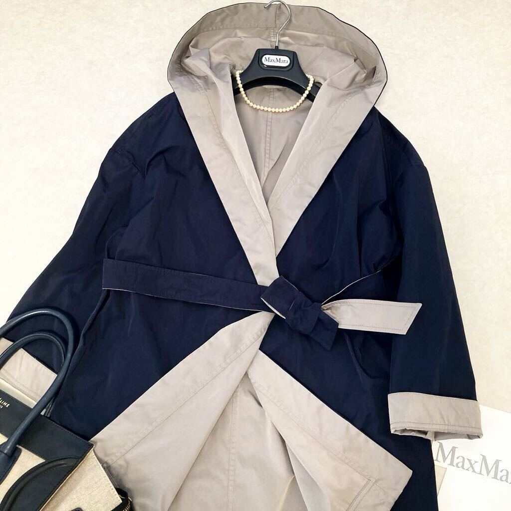 ★大きいサイズ★新品★マックスマーラ MaxMara 42/XL-3L グログランタフタ☆バイカラーベルテッドラップコート 入学式 ビジネスフォーマル_画像2