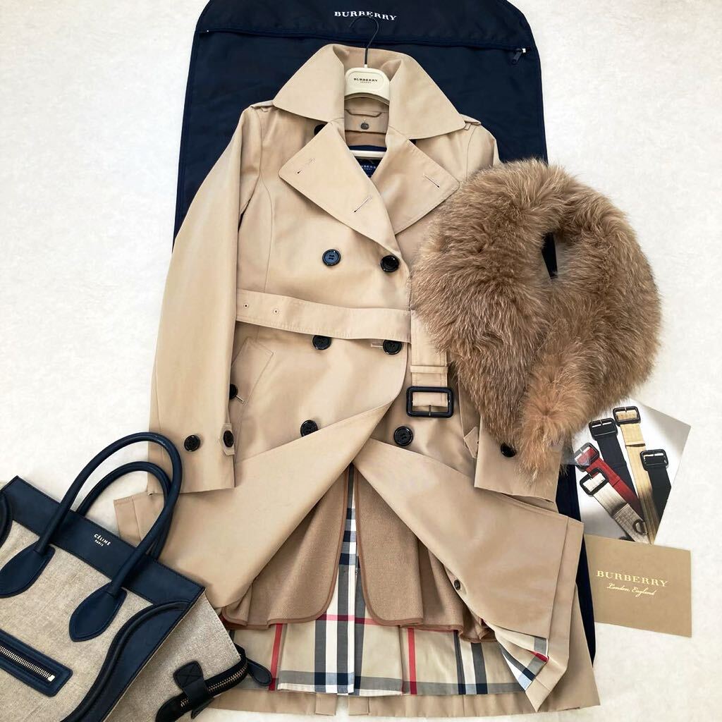 ★★新品未使用ガーメント付★★バーバリー BURBERRY 40/11号/L 超リッチ☆フォックスファー付ウールライナートレンチコート ギフトにも♪の画像4