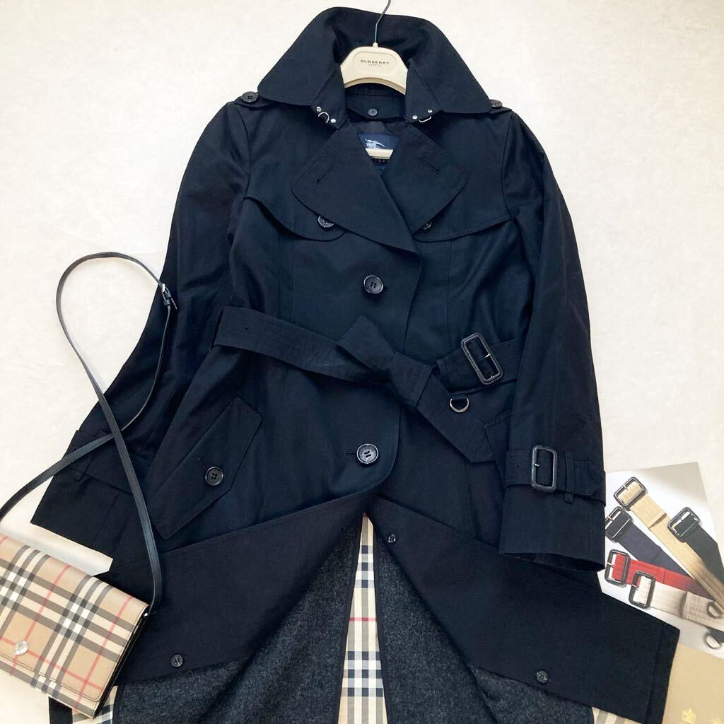 ★大きいサイズ★美品★バーバリー BURBERRY 40/11号/L ウールライナー付☆ギャバジンロングトレンチコート 黒 ビジネス フォーマル 日本製の画像2