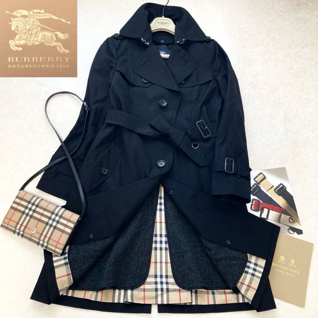 ★大きいサイズ★美品★バーバリー BURBERRY 40/11号/L ウールライナー付☆ギャバジンロングトレンチコート 黒 ビジネス フォーマル 日本製の画像1