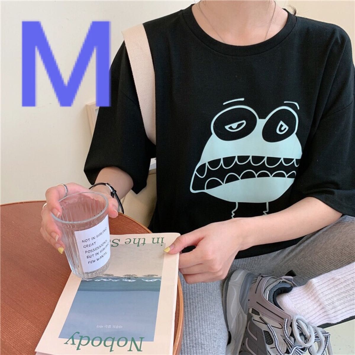 半袖Tシャツ カットソー レディーストップス ビッグシルエット オーバーサイズ イラストプリントおしゃれ人気 韓国おもしろTシャツ