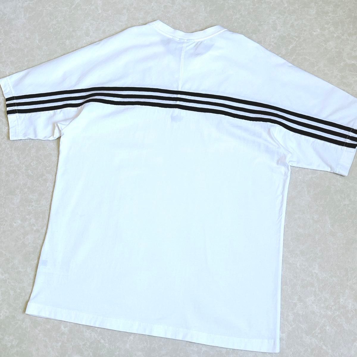 【USED】adidas アディダス ロゴ 刺繍 Tシャツ ユニセックス 2XL 白T