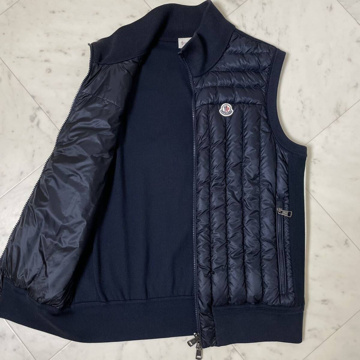 極美品☆ MONCLER モンクレール MAGRIA TORICOT GILET ダウンベスト ニット切替 ハイブリッド ジレ Sサイズ Wジップ ネイビー マグリアの画像2