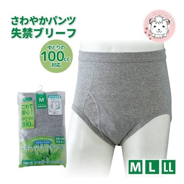 【ウエル】さわやか安心パンツ L【ブリーフタイプ】【100cc】グレーのみ/綿100%/尿漏れパンツ失禁男性用(0)_画像1