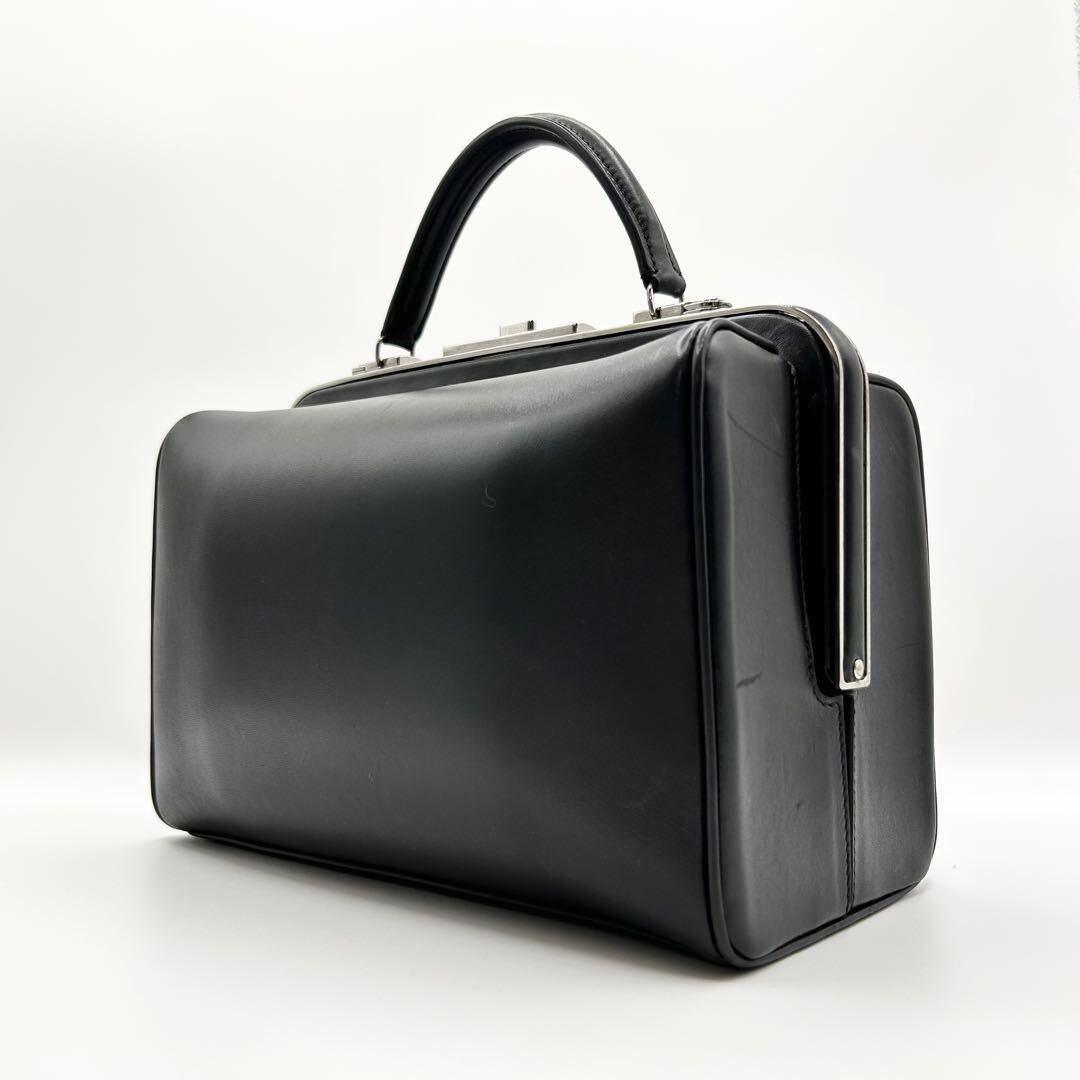 X254【GIORGIO ARMANI／ジョルジオアルマーニ】ショルダーバッグ　ハンドバッグ　オールレザー　がま口　ボックス　黒　ブラック