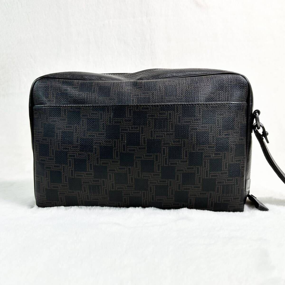 X317[ beautiful goods ]dunhill| Dunhill ti-eito Comfi electron .ru clutch bag second bag business total pattern men's Brown 