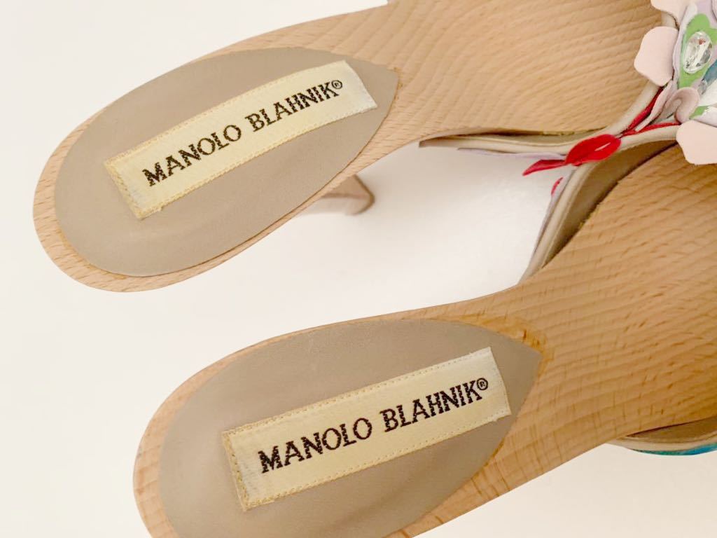 MANOLO BLAHNIK дерево подошва сандалии size35uji подошва Manolo Blahnik biju- Италия производства ручная работа прекрасный товар 