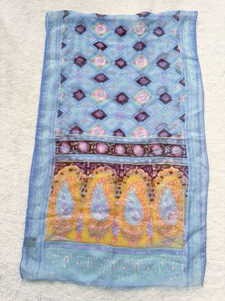 ETRO Italy made peiz Lee pattern silk stole silk scarf .... purple yellow pink Etro 138 43