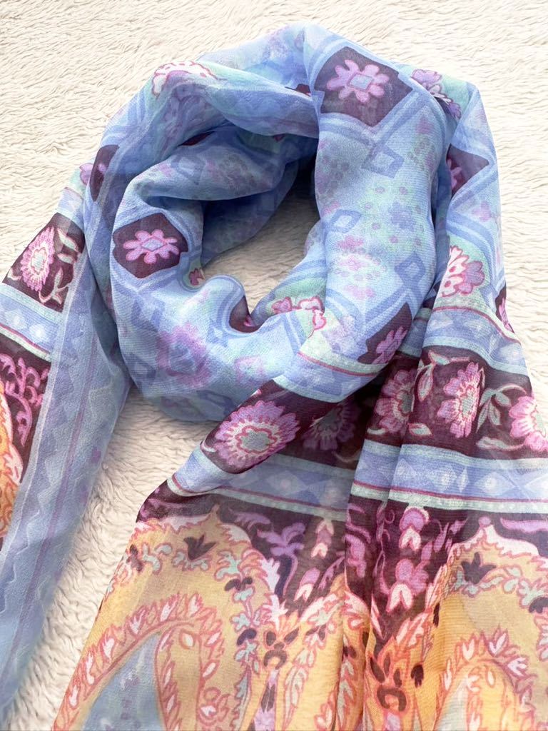 ETRO Italy made peiz Lee pattern silk stole silk scarf .... purple yellow pink Etro 138 43