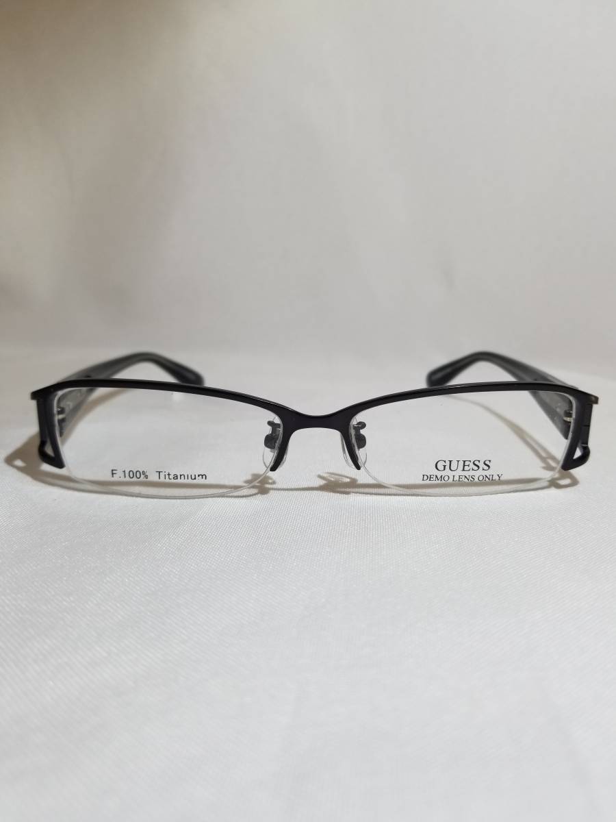 未使用 眼鏡 メガネフレーム GUESS ブランド チタン 金属フレーム ナイロール ハーフリム 男性 女性 メンズ レディース 53口15-135 Y-4_画像2
