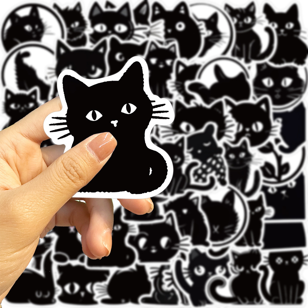 黒猫　クロネコ　猫　ネコ　ニャー　にゃんこ　ペット　イラスト　かわいい　手帳カスタム　シール　ステッカー50枚SA_画像6