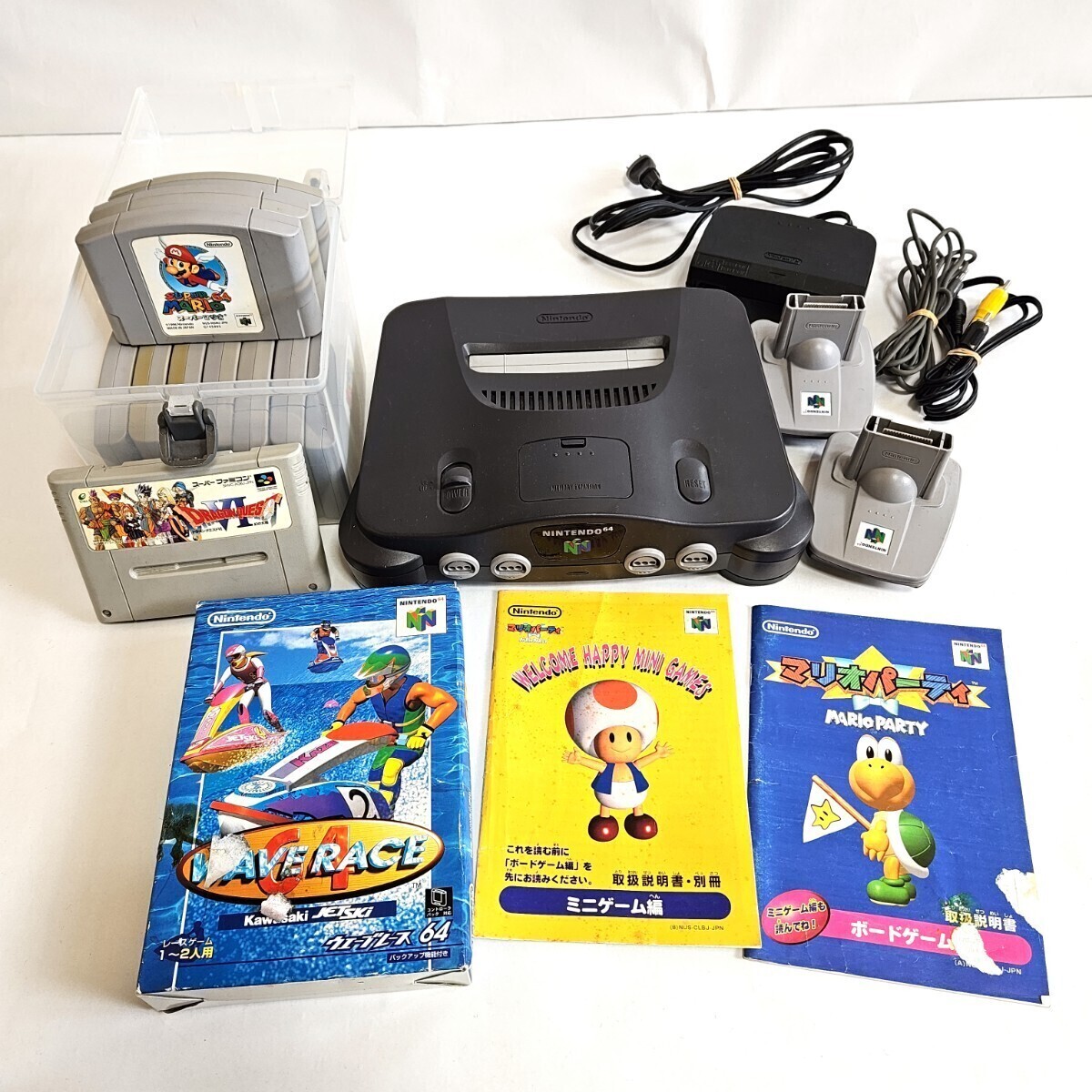 ★任天堂 Nintendo 64 ニンテンドー ゲーム機 電源、付属品、【ソフト12本】マリオカート、マリオパーティ等■通電確認済_画像1