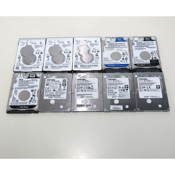 【中古】HDD 500GB 10個セット 2.5インチ 7mm 有名メーカー 内蔵型 健康状態:正常 使用1000-10000時間以下_画像1