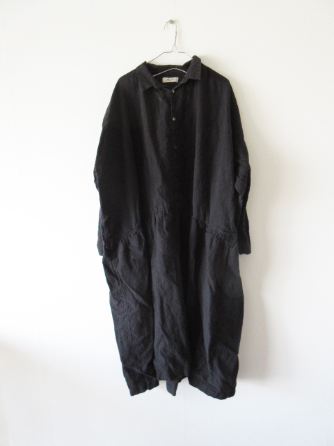 ICHI Antiquite's / イチアンティークス 601249 Linen Shirt Dress BLACK / スミクロ シャツワンピース リネン