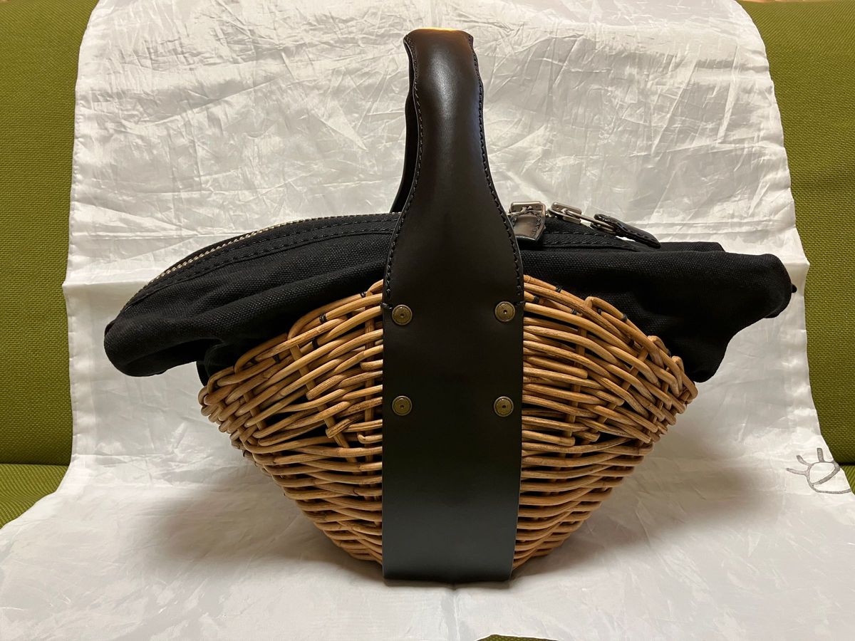 エバゴス ebagos かごバッグ 紅籐 ブラック レザー ファスナー エバゴス ebagos かごバッグ 紅籐 ブラック レザー ファスナー