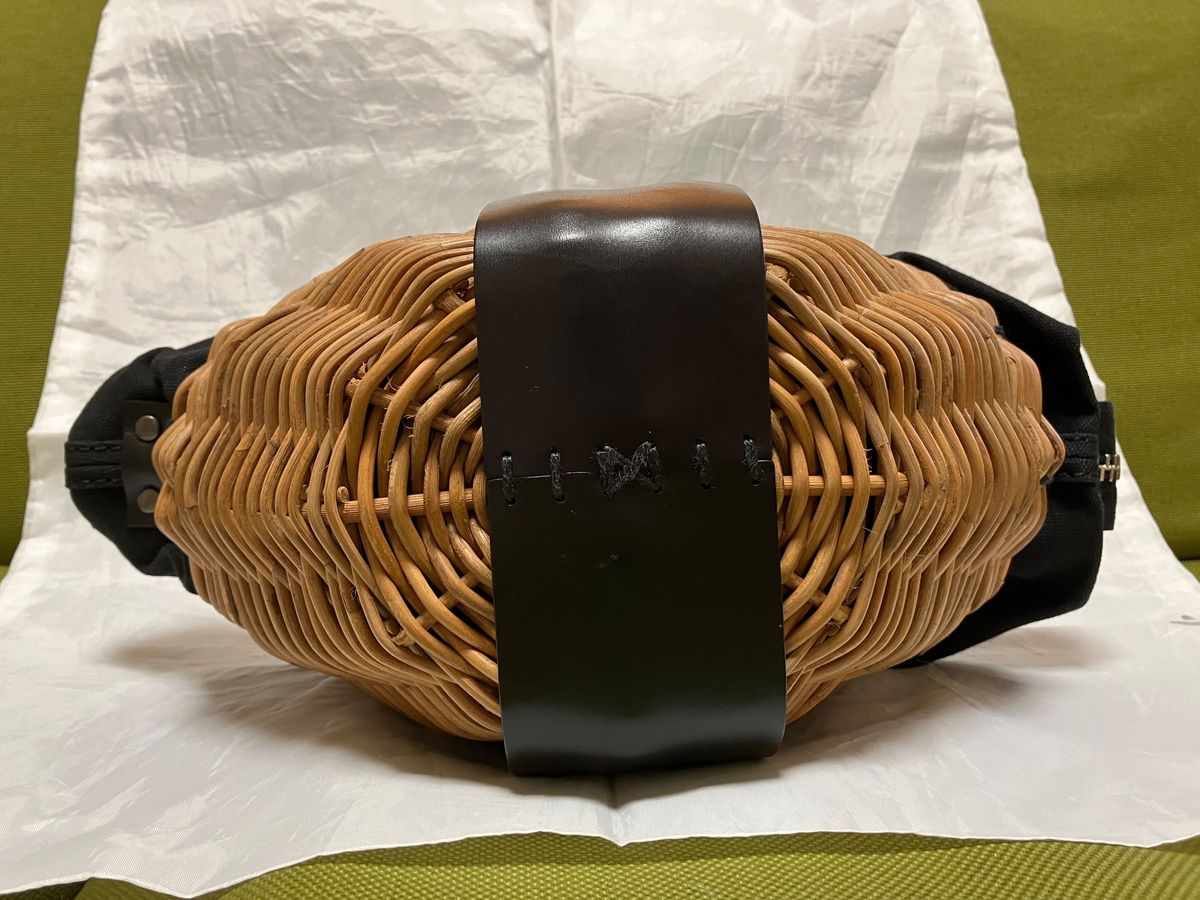 エバゴス ebagos かごバッグ 紅籐 ブラック レザー ファスナー エバゴス ebagos かごバッグ 紅籐 ブラック レザー ファスナー