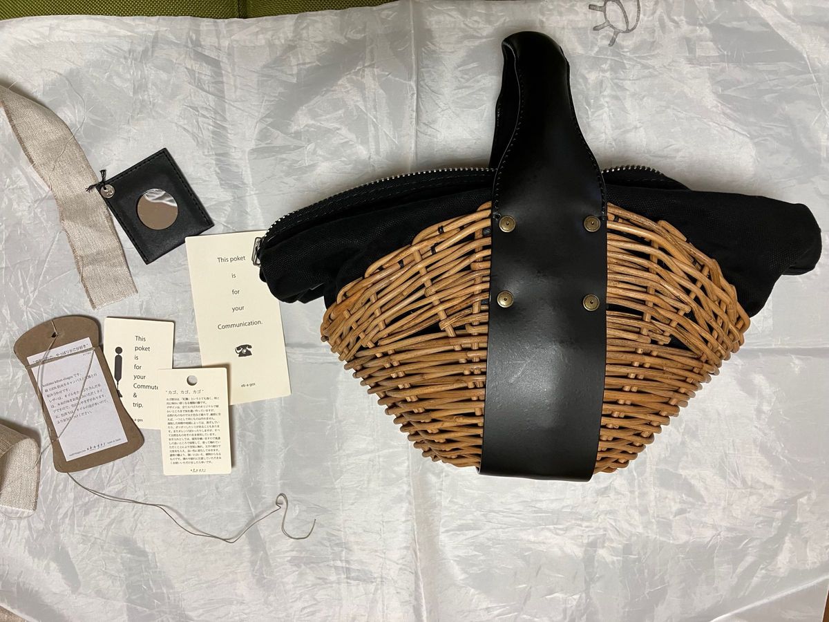 エバゴス ebagos かごバッグ 紅籐 ブラック レザー ファスナー エバゴス ebagos かごバッグ 紅籐 ブラック レザー ファスナー