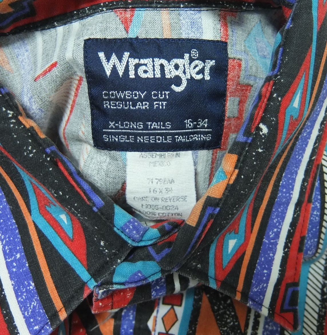 90s Wrangler ラングラー 総柄 長袖シャツ 16-34　ビンテージ オールド 1990年代_画像7