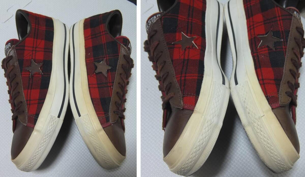 日本製 コンバース ワンスター コットン×レザー 7 25.5cm チェック ブラウンレザーCONVERSE ONESTAR_画像9