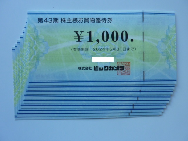 ★送料無料 ビックカメラ株主優待　お買物優待券9000円分 （1000円x9枚）2024/5/31まで_画像1