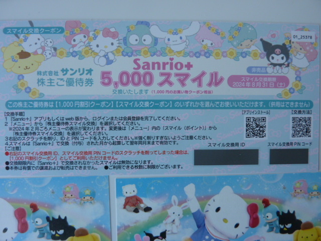 ★即日発送 送料無料 最新 サンリオ株主優待券6枚＋割引券2000円分(1000円券ｘ2枚) 2024/8末迄_画像3