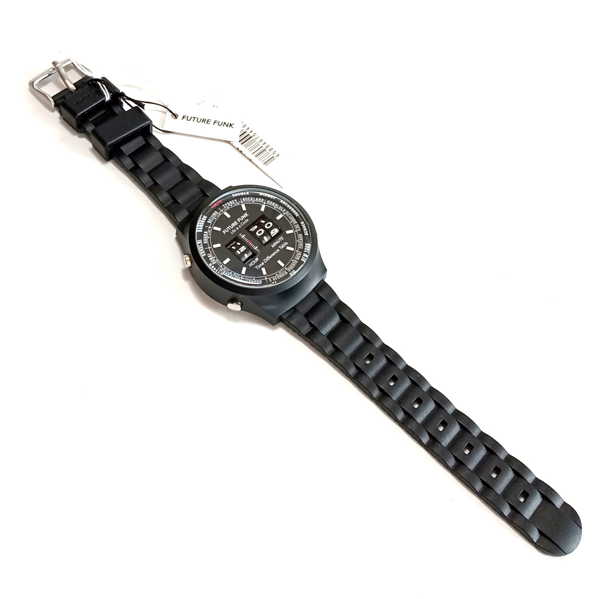 【ffw13】新品 FUTURE FUNK フューチャー ファンク 腕時計 FF105-BK クォーツ ブラックケース ブラックラバーベルト 黒の画像3