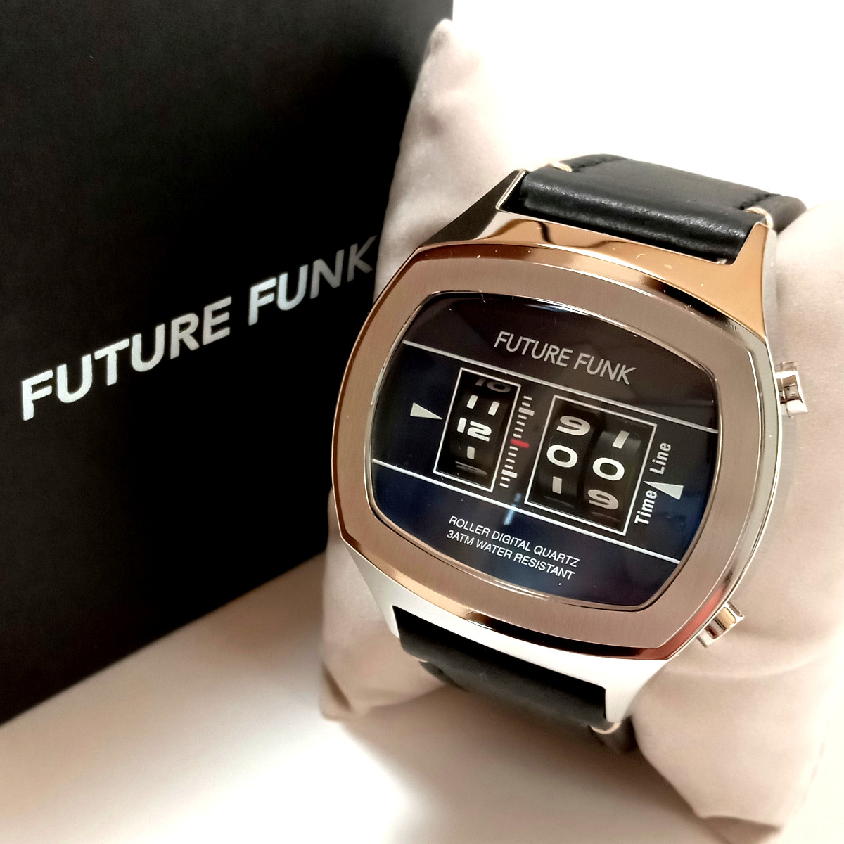 【ffw10】新品 FUTURE FUNK　フューチャー ファンク 腕時計 FF106-SVNY シルバーケース　ブラック革ベルト カウレザー　黒オーバルシェイプ