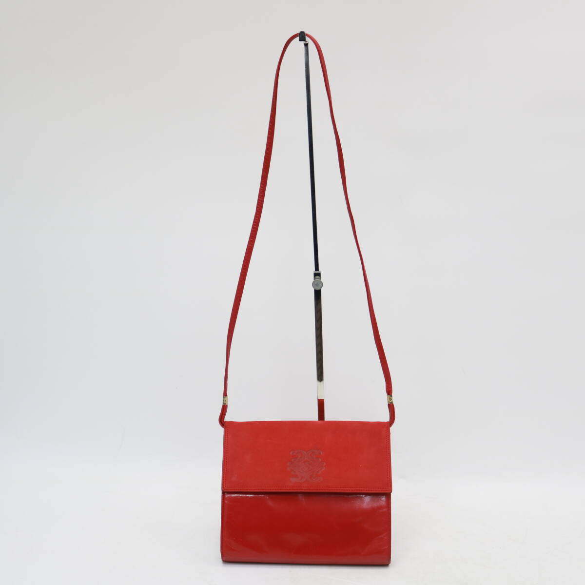 175)LOEWE ロエベ レザー スエード ショルダー バッグ 肩掛け 赤 レッド 鞄 の画像2