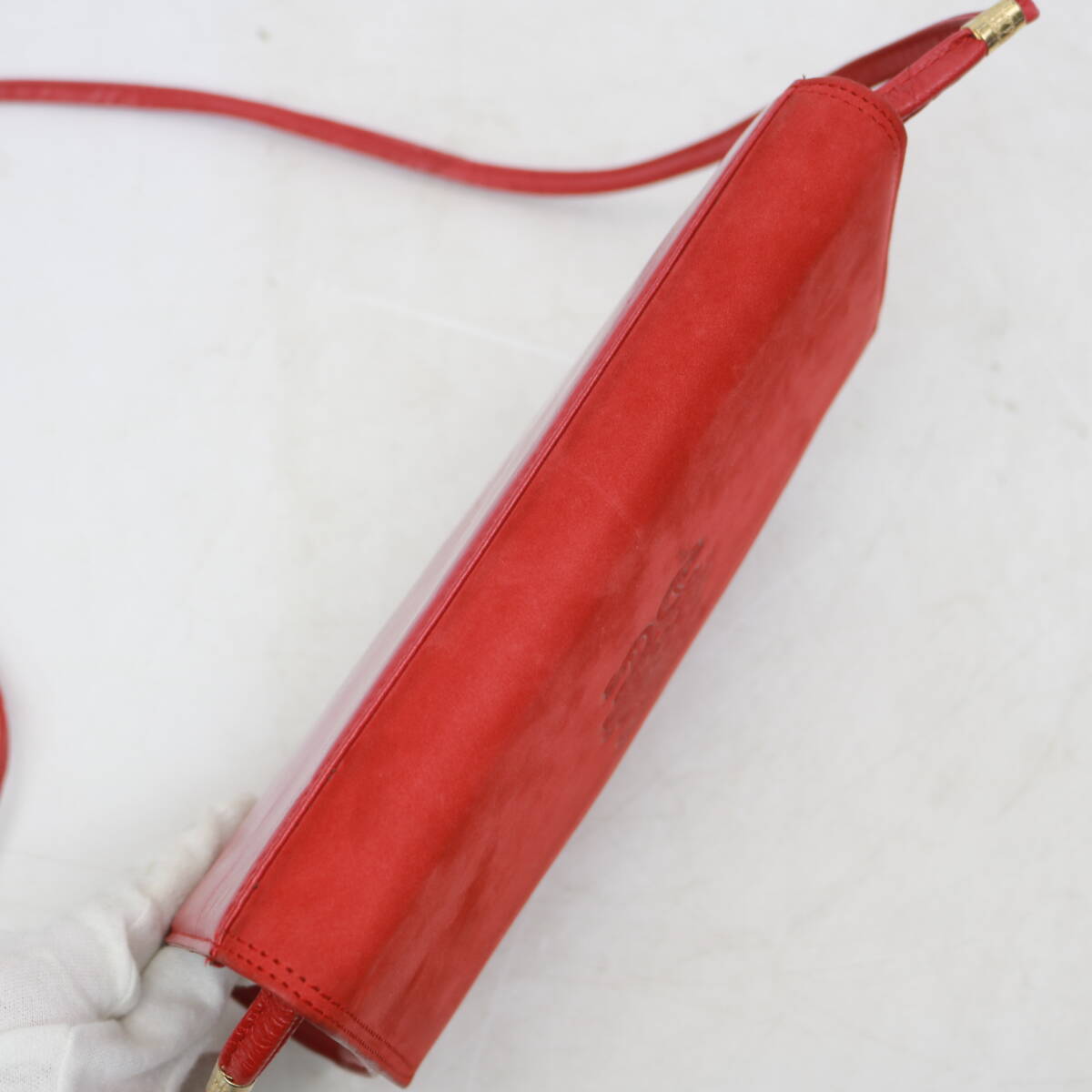 175)LOEWE ロエベ レザー スエード ショルダー バッグ 肩掛け 赤 レッド 鞄 の画像6