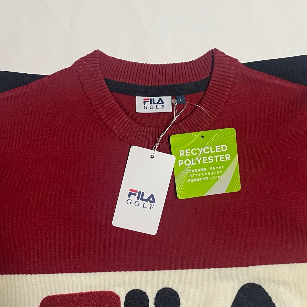 【新品未使用】FILA フィラ ゴルフ ニット 軽量 クルーネックニット メンズ L  セーター トリコロール 