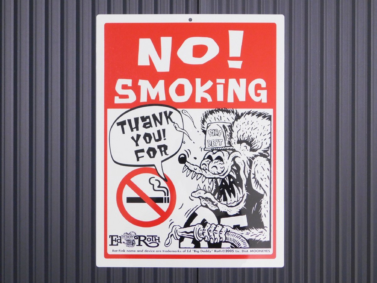 Rat Finkサインプレート《NO! Smoking》 RAF228　ラットフィンク　ガレージ　看板　サインボード　アメリカ　禁煙_画像1