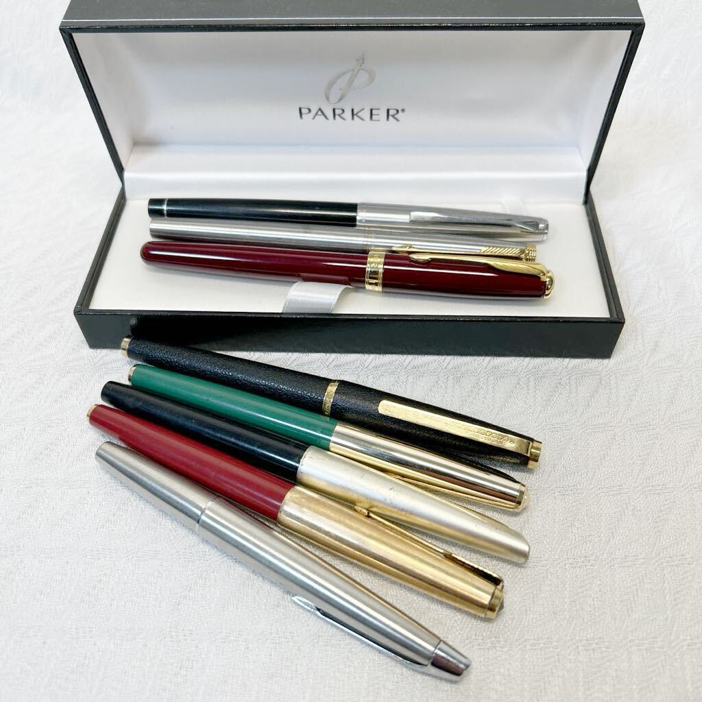  【万年筆大量】PARKER パーカー3本あり　万年筆　PILOTあり　14K、18K、21Kあり　筆記用具　8本まとめての出品　未チェックジャンク品_画像1