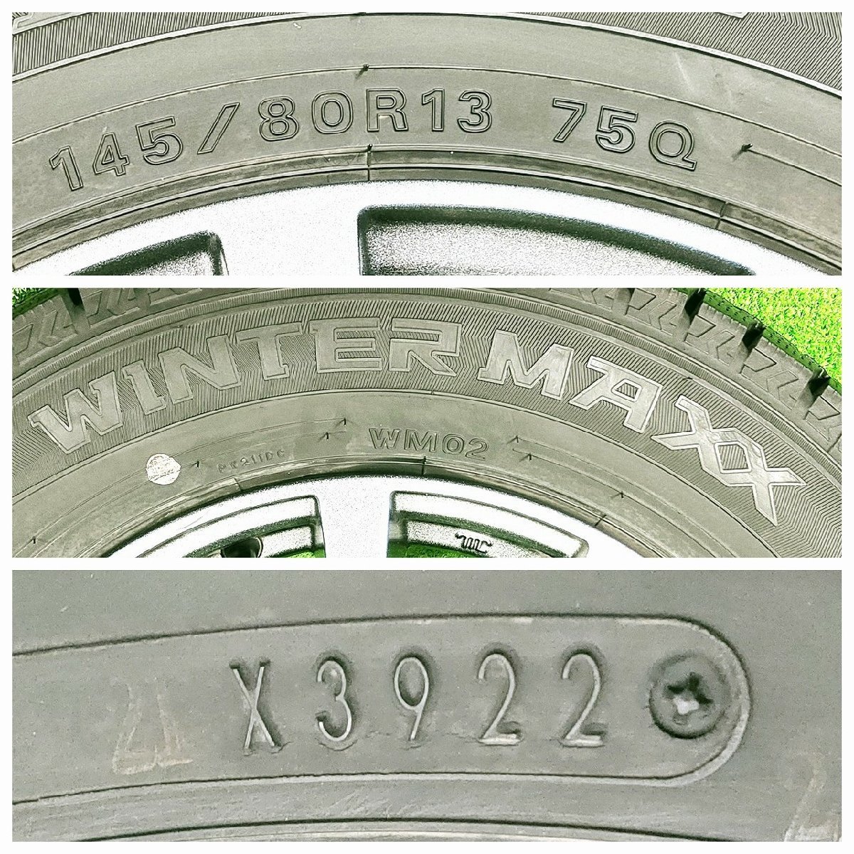 ダンロップ WM02★145/80R13 75Q 13x4.00B +45 4穴 100 中古タイヤ ホイールセット4本 スタッドレス 【宮城発 送料無料】MYG-B11868_画像9