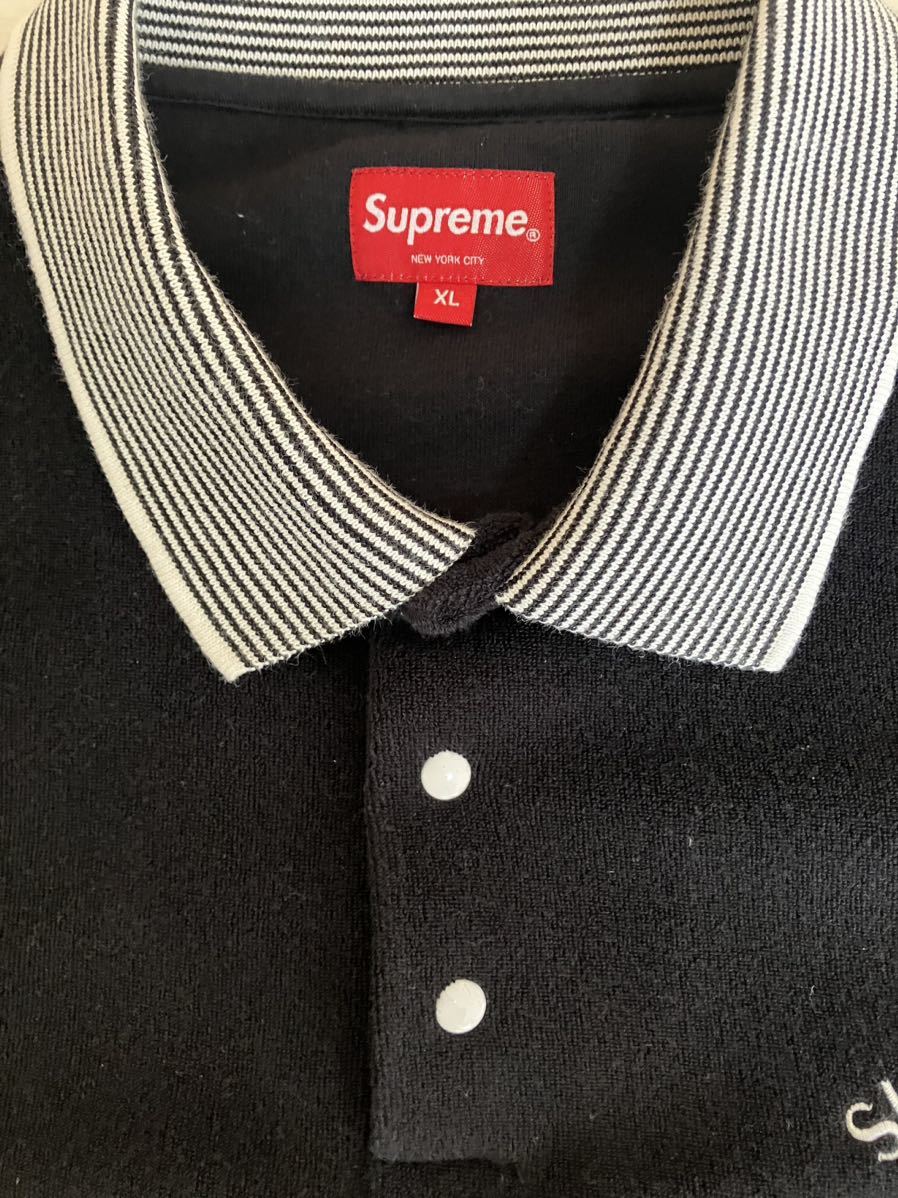 17SS Supreme Striped Collar Terry Polo Black XL シュプリーム - ストライプド カラー テリー ポロ Shirt ポロシャツ_画像3